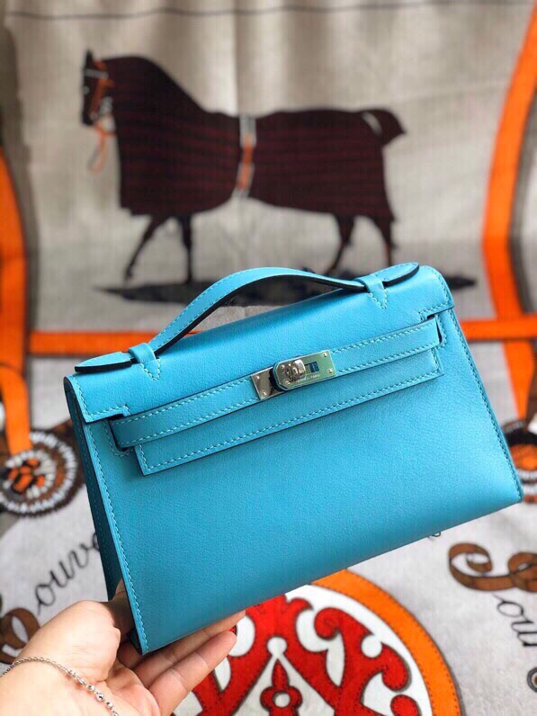 에르메스 미니 켈리백22 노던블루 은장 스위프트